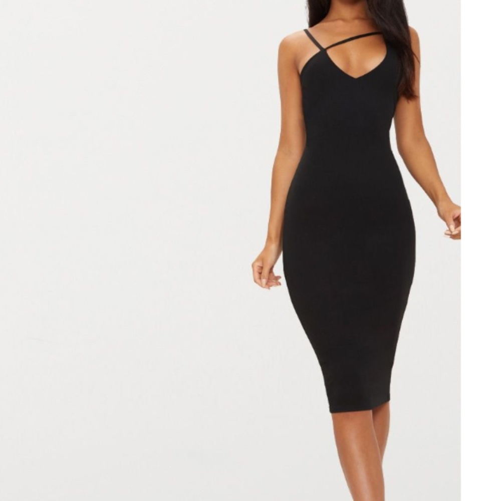 New & Unworn Black Cross Strap Midi Dress